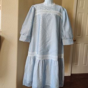 Muse Couture Low Waist Grid Of Light Blue Dress Size 18 NWT